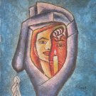Signed Benjamin (Benyamin) Long Judaica Portrait Art Painting ISRAELI ARTIST