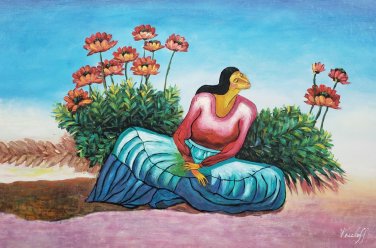 Signed Kossloff Southwestern Native Indian Woman Art Painting R.C Gorman Style