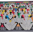 Signed SON Haitian Women in Marketplace Colorful Naif Folk Art Painting Haiti