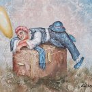 Signed William Moninet Vintage Art Oil Circus Clown Sleeping on Box Painting Signed William Moninet Vintage Art Oil Circus Clown Sleeping on Box Painting