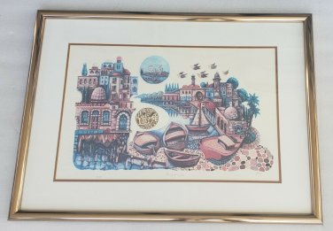Hand Signed Amram Ebgi City of Jaffa 168/950 Embossed Judaica Art Litho Print