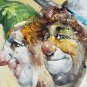 Signed William Moninet Vintage Art Oil Painting 2 Circus Clowns Listed Artist