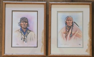 (2) Vintage & Hand Signed By Robert Carter Native American Indian Framed Prints