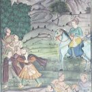Original Mid century Traditional Indian Sikh Hindu Folk Art Large Silk Painting