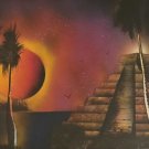 Signed Gudmundur Myrdal MAYAN PYRAMID TEMPLE Mixed Media Spiritual Graffiti Art