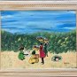 Signed ADELSON Women In Countryside Marketplace Haitian Naif Folk Art Painting