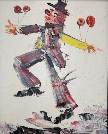 1979 Rare Signed Morris Katz  Clown Painting Textured Oil on Masonite