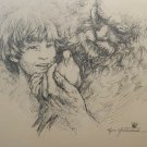 Rare Lynn Gertenbach Art Print - Grandfather & Grandson holding a Dove - Framed Rare Lynn Gertenbach Art Print - Grandfather & Grandson holding a Dove - Framed