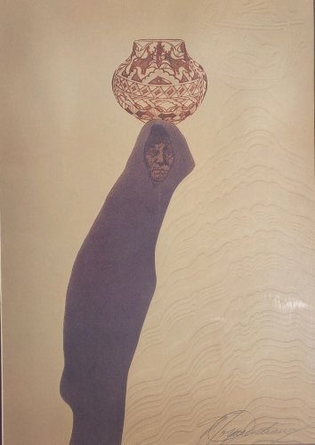 Norma Andraud Southwestern Native Indian Woman with Acoma Pot Embossed Art Print