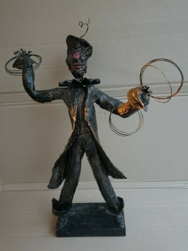 RARE VINTAGE MID CENTURY CIRCUS CLOWN WIRE PAPER MACHE SCULPTURE by PACO VALLE