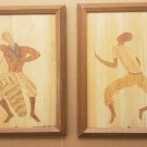 (2) Vintage JOSEPH DORIEL Haitian Hand Carved Wood Naif Folk Art Wall Plaque