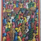 Signed JOHN - Haitian Women Marketplace Scene - Naif Native Art Painting Haiti