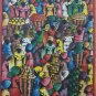 Signed JOHN - Haitian Women Marketplace Scene - Naif Native Art Painting Haiti