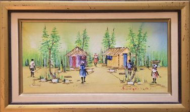 Original Ambroise Domec Haitian Countryside Landscape Folk Art Painting Haiti