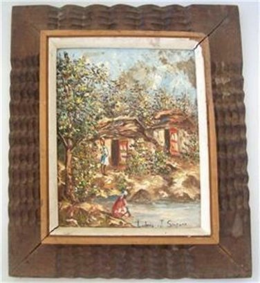 LISTED ARTIST Signed Ludovic J. Simpson Haitian Art Village Scene Painting Haiti