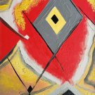Rare Signed Petru Abstract Geometrical Acrylic Art Colorful Painting on Canvas