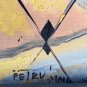 Rare Signed Petru Abstract Geometrical Acrylic Art Colorful Painting on Canvas