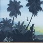 Vintage Signed JULIO CESAR Tropical Caribbean Landscape Painting Puerto Rico