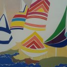 Rare 1985 Hand Signed Lisa A. Pomerantz Sailings Yachts Mixed Media Collage Art Rare 1985 Hand Signed Lisa A. Pomerantz Sailings Yachts Mixed Media Collage Art