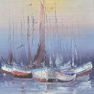 Original & Signed Le Parc Haitian Naif Folk Art Boats Painting on Canvas Haiti