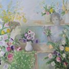 Original Mary Denninger Large Framed Floral Art Portrait Painting Listed Artist