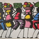 Vintage Signed D. Thorpe Jamaica Caribbean Marketplace Naif Folk Art Painting