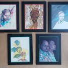 (5) Vintage & RARE David Kibuuka African Art Black Memorabilia Prints on Board