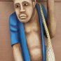 RARE Madsen Mompremier Haitian Man & Boy Hand Carved Painted Wood Statue Haiti
