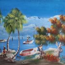 Vintage Signed Phillip Etienne Haitian Naif Art Caribbean Village Painting Haiti