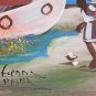 Vintage Signed Phillip Etienne Haitian Naif Art Caribbean Village Painting Haiti