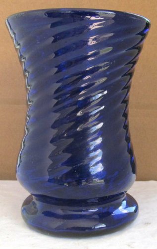 Vintage Cobalt Blue Hand Blown Swirl Design Table Glass with Pontil Base- Mexico