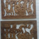 (2) Vintage Haitian Hand Carved Wood Naif Folk Art Framed Wall Sculpture Plaque (2) Vintage Haitian Hand Carved Wood Naif Folk Art Framed Wall Sculpture Plaque