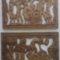 (2) Vintage Haitian Hand Carved Wood Naif Folk Art Framed Wall Sculpture Plaque