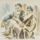Vintage 1952 DAVID GILBOA Watercolor Art Print Jews From Algiers ISRAEL Hebrew