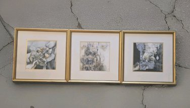 (3) Original Orna Eizenberg - Garden Landscapes - Israeli  Watercolor Painting