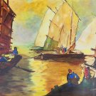 Original & Vintage H. Jacobson Boats in Harbor Contemporary Abstract Painting