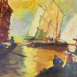 Original & Vintage H. Jacobson Boats in Harbor Contemporary Abstract Painting
