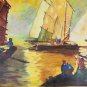 Original & Vintage H. Jacobson Boats in Harbor Contemporary Abstract Painting