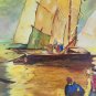 Original & Vintage H. Jacobson Boats in Harbor Contemporary Abstract Painting