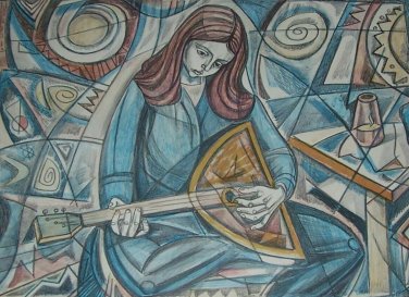 Hand Signed Irving Amen "Musician" Judaica A/P Lithograph Art Print Israel