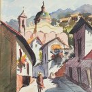 1964 CERVANTES Iglesia De Santa Prisca Church Taxco, Mexico WATERCOLOR PAINTING