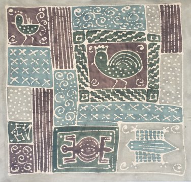 Rare Original Zimbabwe African Art Textile Batik Sankofa Print Painting Africa