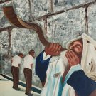 Signed Falkner Jewish Rabbi at Western Wall Israel Judaica Hebrew Art Painting