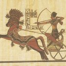 Signed Pharaoh King Tut on Horse Chariot Egypt Kemet Papyrus Art Color Painting