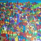 Rare Signed B. MASCARY Haitian Art "Women In The Marketplace" Acrylic Painting H