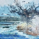 1975 Morris Katz Signed SEASCAPE Textured Art Oil Painting on Masonite SEAGULLS
