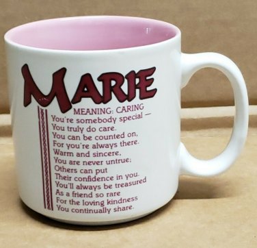 Vintage MARIE Name meaning Caring Coffee Mug Papel Marci G. White & Burgundy