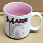 Vintage MARIE Name meaning Caring Coffee Mug Papel Marci G. White & Burgundy