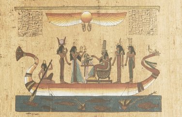 Signed ADEL The Sun Boat Feminine Goddess Ritual Egypt  Papyrus Art Painting