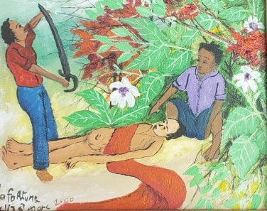 2000 Rare Original LAFORTUNE FELIX Naif Folk Art Vodou Haitian Oil Painting
